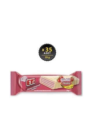 Beyaz Çikolata Kaplı Çilek Kremalı Gofret 29 G X 35 Adet