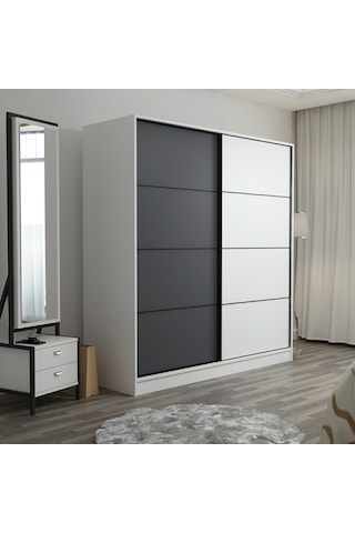 Minarmobilya Minar Kale 2 Kapaklı Sürgülü Dolap 180 Cm - Beyaz/Antrasit (541417041)
