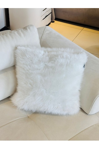 Yumuşak Peluş Kırlent Dekoratif, Konforlu & Modern Ev Aksesuarı Kolay Temizlenir Beyaz