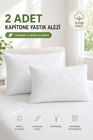 Formeya Pamukkale Alez Kapitone Yastık Koruyucu 2'Li %100 Pamuk 50X70