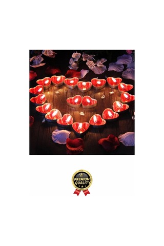 Özel Gün Sevgili Romantik 14 Şubat Dekoratif Süsleme Organizasyon Kırmızı Kalpli Tealight Mum 50adet Çok Renkli