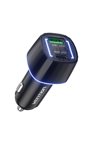 Vention 48w Çift Portlu Type-c 30w + Usb-a 18w Hızlı Araç Şarj Cihazı - Siyah