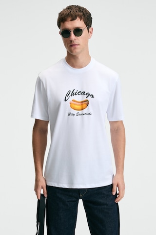 Grımelange CRISP Erkek Oversize %100 Pamuk Baskılı Yuvarlak Yaka Beyaz T-Shirt