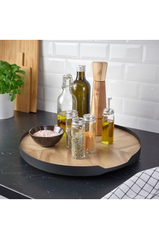 Dönen Tabla, Akasya Kaplama, 42 Cm Açık Gri