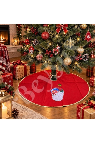 Kırmızı Noel Babalı Yılbaşı Ağacı Örtüsü Diğer