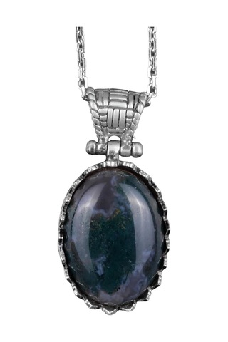 Gerçek Doğal Taş Kolye - 925 Ayar Gümüş Kolye Moss Agate