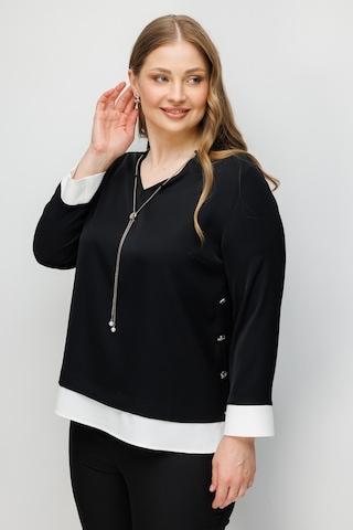Moda İlgi Kadın Büyük Beden Kolye Detaylı Yanları Düğmeli Bluz 0074 Siyah