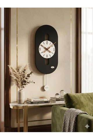 Rio Ahşap Salon Duvar Saati Pilli Ledsiz Quartz Ultra Sessiz Mekanizma 26 Cm X 70 Cm Siyah