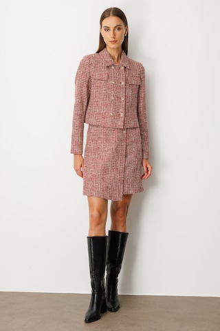 Ekol Kadın Süs Düğmeli Mini Tüvit Etek 5047 Kırmızı Kırmızı