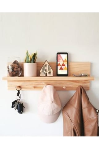 Mrtahsap Dekoratif Ahşap Askılık Duvar Rafı 60 Cm