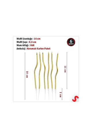 Altın Metalik Krom Renkli Spiral Pasta Mumu 14 Cm - 6 Adet