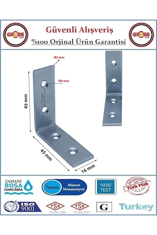 Masa Gönye - 15x45x45 Mobilya Bağlantı L Köşebenti - 10 Adet Saten