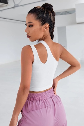 Kadın Beyaz Tek Omuz Cut Out Detaylı Crop Top Bluz