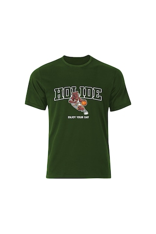 Basketbolcu Sevimli Ayıcık Baskılı Özel Tasarım Unisex Siyah Tshirt 001