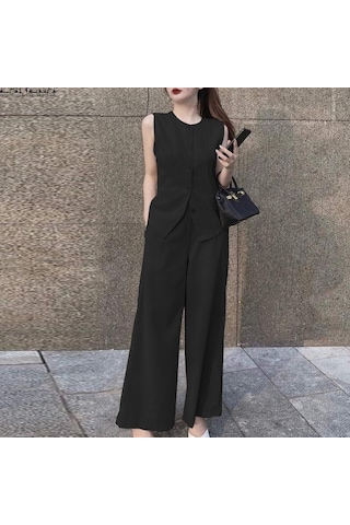 Zanzea Yaz Kıyafetleri Bayan Üstleri Ve Geniş Bacak Pantolon Rahat İki Parçalı Takım Elbise Seti Mavi