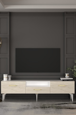 180dhdtsç2bta Eros Tv Sehpası,ünitesi Beyaz-traverten-altın