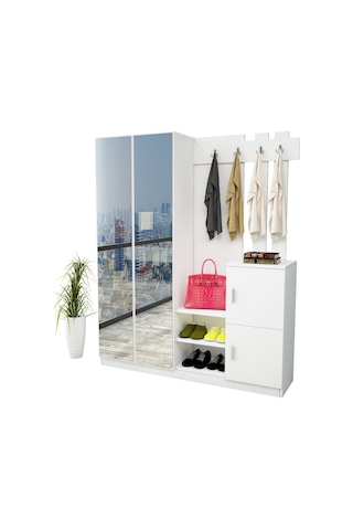 Robinhome Robin Home Aynalı Raflı Vestiyer Portmanto Ayakkabılık Beyaz No 8
