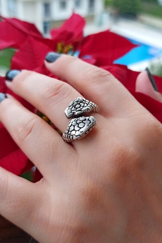 Antik Gümüş Kaplama 2 Taraflı Büyük Yılan Şekilli Ayarlanabilir Y - 512465357