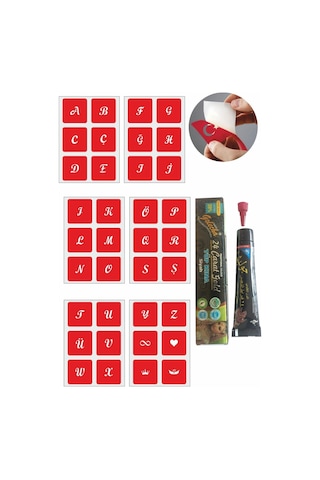 Enhavalı Kare Harfler Hint Kınası ile Geçici Dövme Yapma Seti