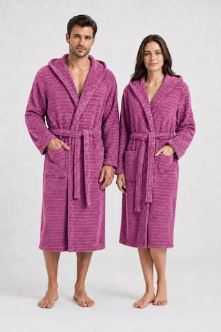 Pamuklu Kapüşonlu Banyo Bornozu Yumuşak Doku Çeyiz Cepli Kemerli Unisex Mürdüm