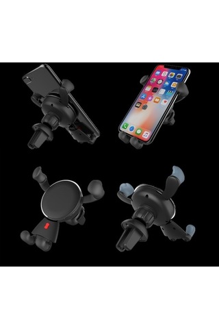 Besthome1 10w Kablosuz Şarj Araba Navigasyon Braketi, Hızlı Şarj, Yerçekimi Sensörü, Karikatür Araba Siyah