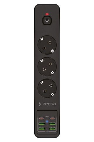 Akım Korumalı Priz 3'lü 4x Usb-a + 2x Usb-c 2 Metre Kablo 2 M