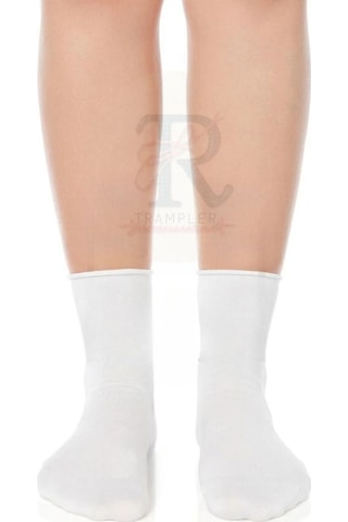 Trampler Unisex Bambu Lastiksiz Beyaz Soket Çorap Sıkmayan Çorap Beyaz