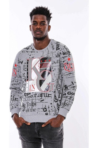 Wessi Gri Taşlı Baskılı Desenli Sweatshirt Gri
