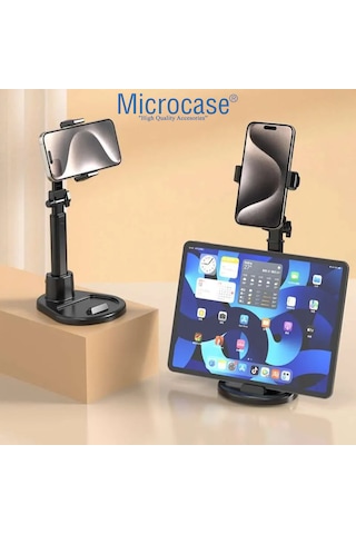 Microcase Zr895 Yükseklik Ayarlı Ayarlanabilir Teleskopik Masaüstü Telefon Tutucu - Al5068 Siyah