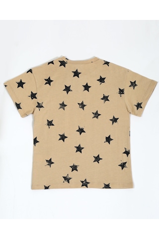 Luess Baskılı Oversize Kısa Kol Erkek Çocuk T-shirt Bej