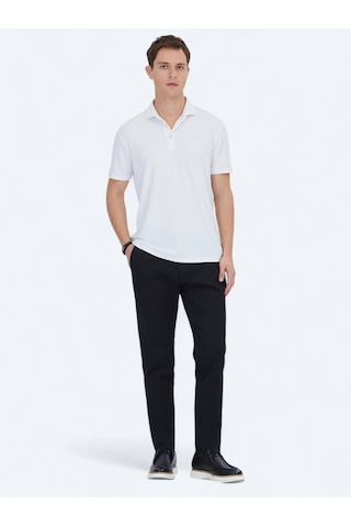Beyaz Jakarlı Polo Yaka T-shirt Beyaz