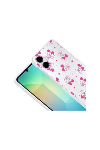 Samsung Galaxy Uyumlu A06 Kılıf Kamera Korumalı Desenli Zore Klip Kapak - Kalpli Kiraz -