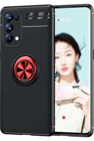 Oppo Reno 5 Pro 5g Kılıf Yüzüğü Stant Ve Araç Tutucu Olabilen Şık Esnek Premium Silikon Kapak Ryc/ravel Siyah - Kırmızı