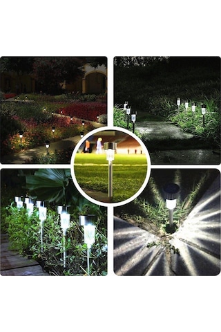 20'li Metal Gövdeli Saplamalı Bahçe Lambası Beyaz Ledli Işıklı Solar Güneş Enerjili 30 Cm Beyaz Ledli Işıklı Saplama Beyaz