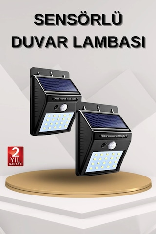 Solar Sensörlü Duvar Lambası Bahçe Lamba 20 Led Işık Çok Renkli