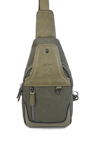 Haki Kanvas Kulaklık Çıkışlı Çapraz Askılı Omuz Çantası Çapraz Ça Haki