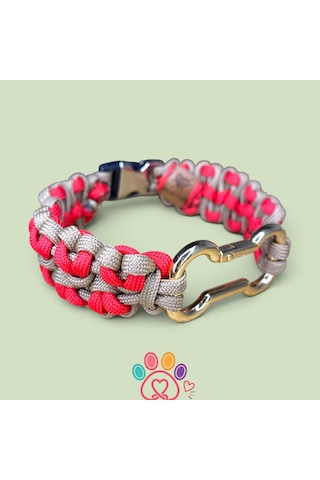 Loveknot Paracord Köpek Tasması Hand Made El Yapımı Kırmızı-bej