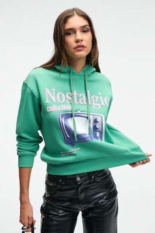 Grimelange SLOPANE Kadın Rahat Kesim Kapüşonlu Baskılı Yeşil Sweatshirt