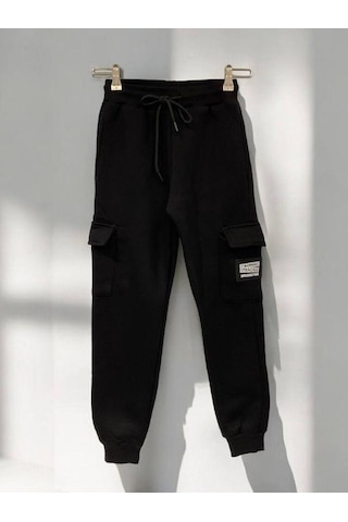 Çocuk Beli Paçası Lastikli Şardonlu Kalın Eşofman Alt-15364 Siyah