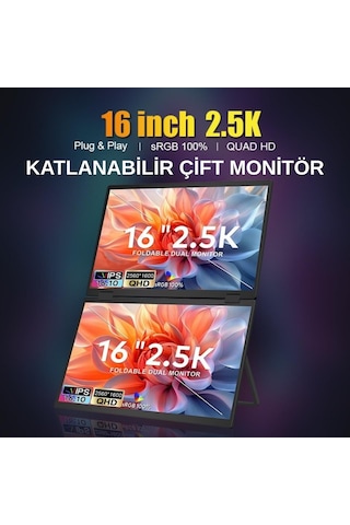 Ultrax 16" Çift Ekran 2.5k Qhd Ips İkili Taşınabilir Monitör