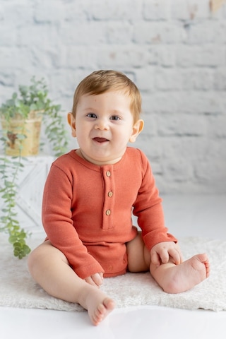 Zeyland Gots Sertifikalı %100 Organik Pamuk Önden Düğmeli Erkek Body 0 - 4Yaş - Kıremıt Kiremit