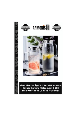 Özel Üretim İçecek Servisi Mutfak Eşyası Sunum Malzemesi 1500 Ml Borosilikat Cam Su Sürahisi