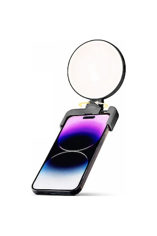 Exenar - Siyah - Şarjlı Telefon Led Işık Tutucu Telefon Klipsli Selfie Video Kamera Işık Tripod Uyumlu 3 Renk Led Siyah