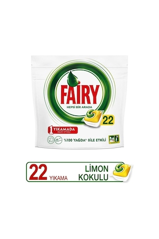 Fairy Hepsi Bir Arada Limon Kokulu Bulaşık Makinesi Deterjanı 22 Yıkama 2 x 22 Tablet