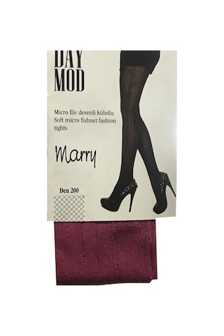 Daymod Kadın Marry Micro File Desenli Külotlu Çorap Şarap