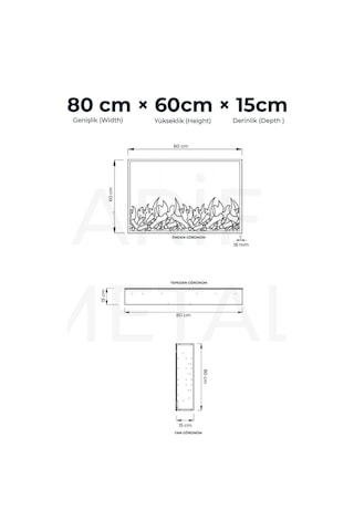 Arif Şömine Dekoratif Elektrikli Yapay Şömine -80x60 Cm - Odun Görünümlü, Kumandalı, Ses Efekli