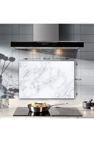 Decorita Klasik Mermer Desenli Cam Ocak Arkası Koruyucu 40x60cm