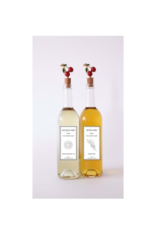 Kiraz Akıtmaz Tıpalı Dibi Çukur Şeffaf Cam Şişe 2'li 750 Ml Yağdanlık Yağlık