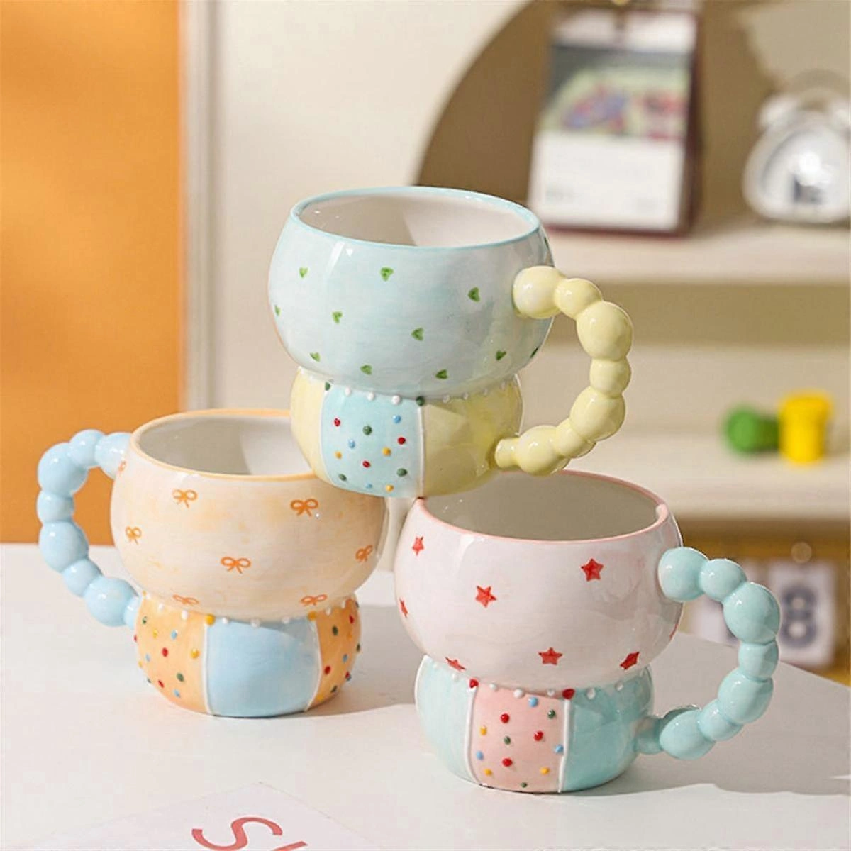 Seramik Kupa Renkli Kahve Fincanı Ev Fincanı Kahvaltı Fincanı Süt Kahve Çay Meyve Suyu Yulaf Suyu Fincanı Diğer