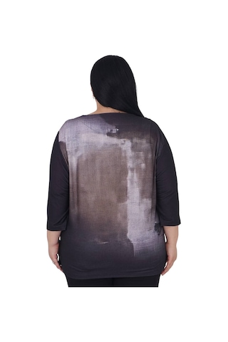 Büyük Beden Tüğlü Taş Detaylı Oversize Bluz Siyah